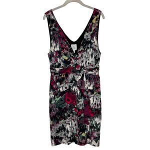 julienne W women's Floral Watercolor Sleeveless V Neck Peplum Dress Sz Large
